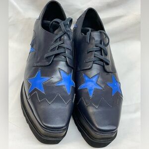 jupEVEndue Navy and Blue Star leather Oxford platform Shoes ladies Sz 37/7.5